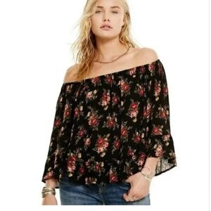 Denim & Supply Ralph Lauren Black Off-Shoulder Floral Tunic
